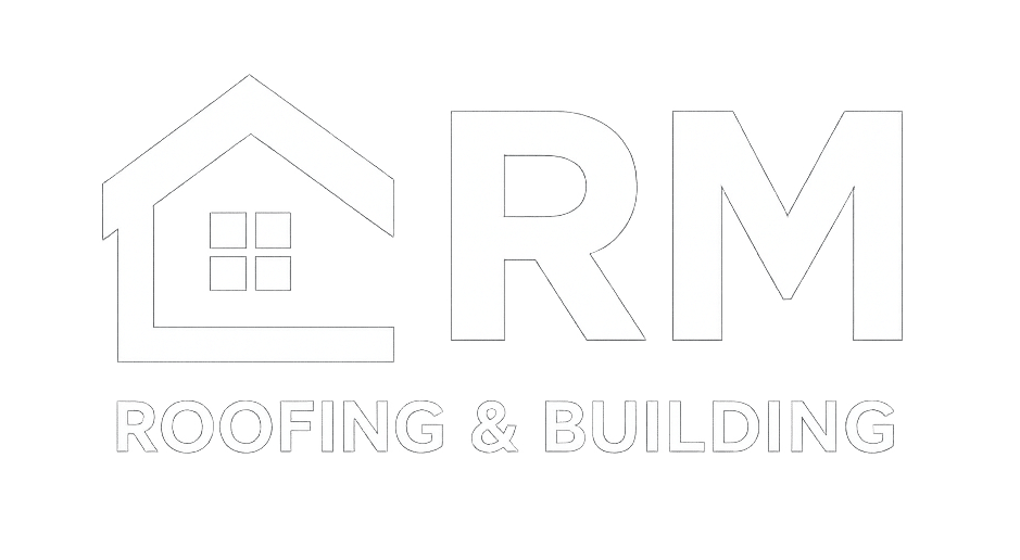 rm roofing building logo white